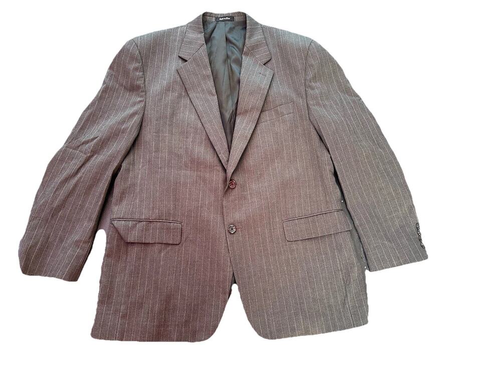 Chaps Men’s 44R Pinstripes Gray Wool 2 Button Notch Lapel Blazer Suit Classic